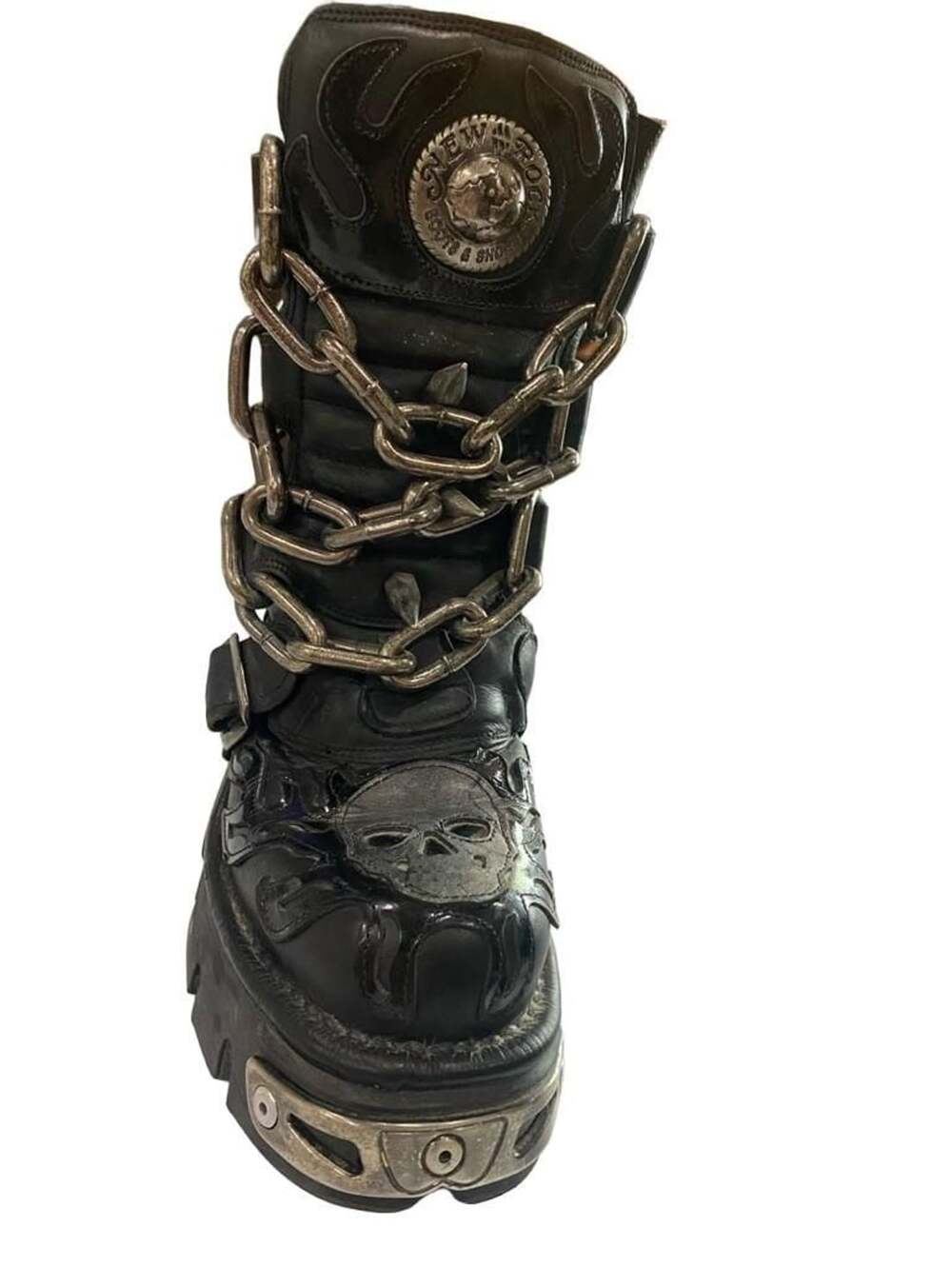 New Rock M-727-S1 Skull Chain Flame Reactor Boots Black Leather